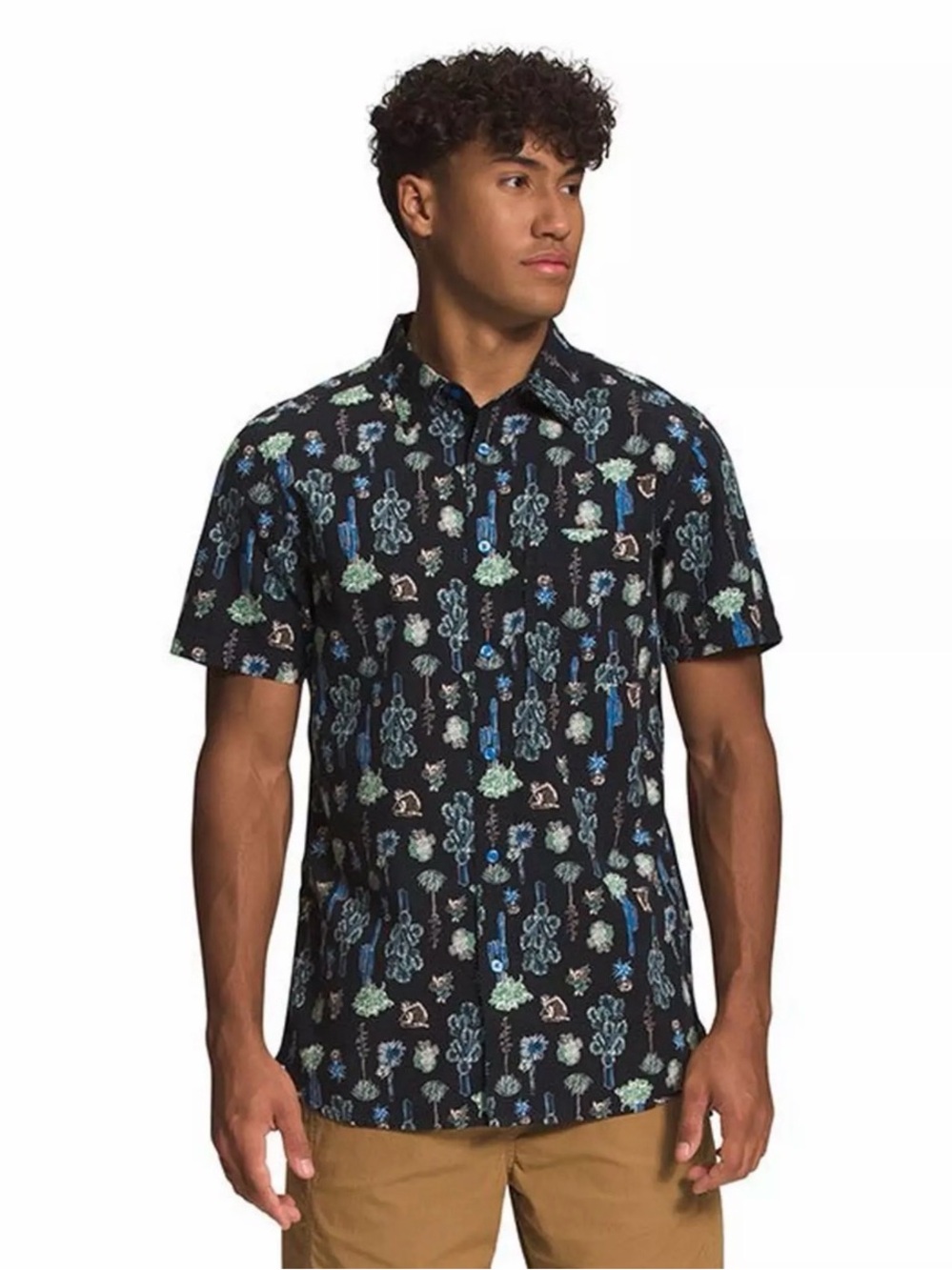 The North Face Mens Cactus Print Short Sleeve Button Up Black Baytrail Desert XL